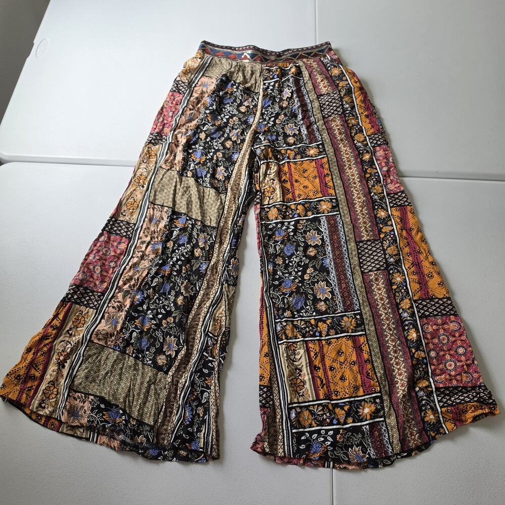 JAASE Pant Medium Multicolor Floral Patchwork Wide Leg Boho Harem Festival Witch